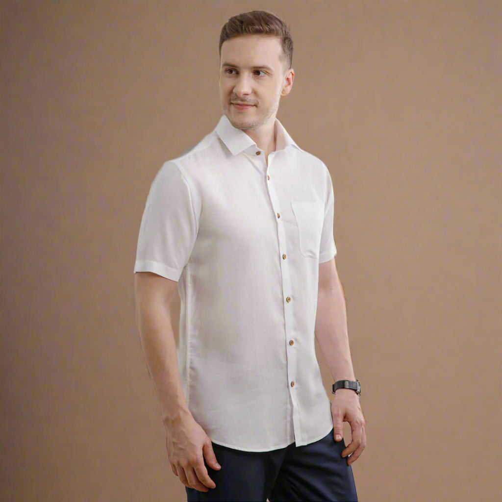Earthy Hemp Half Sleeves Shirt in Snow