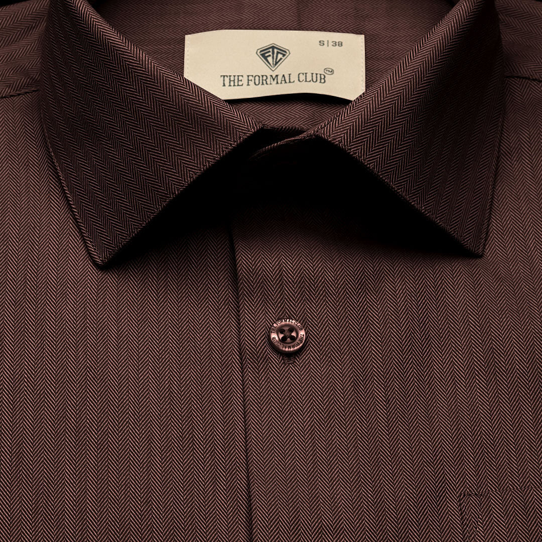 Imperial Herringbone 2 Ply Giza Shirt In Ash Brown