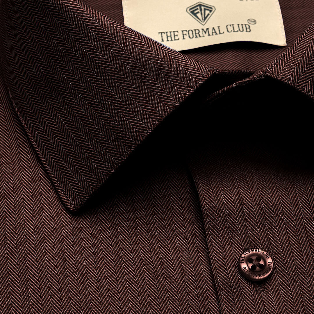 Imperial Herringbone 2 Ply Giza Shirt In Ash Brown
