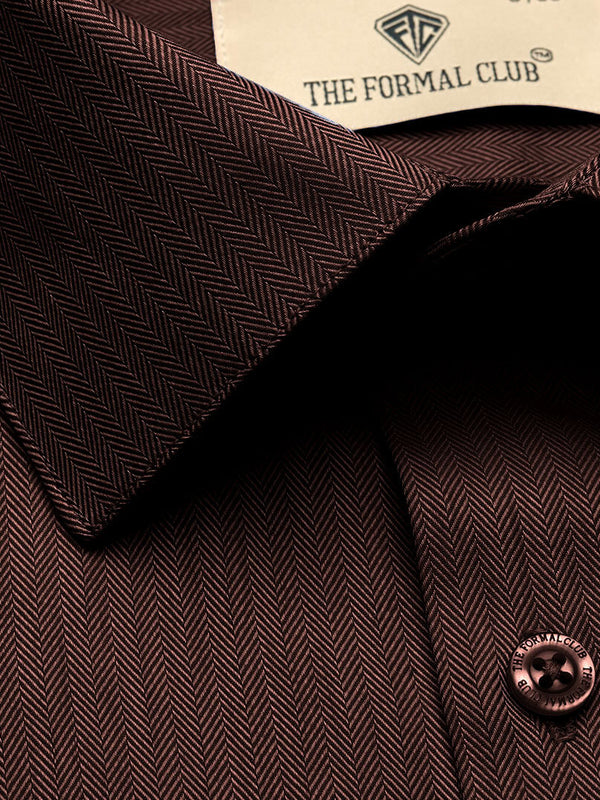 Imperial Herringbone 2 Ply Giza Shirt In Ash Brown