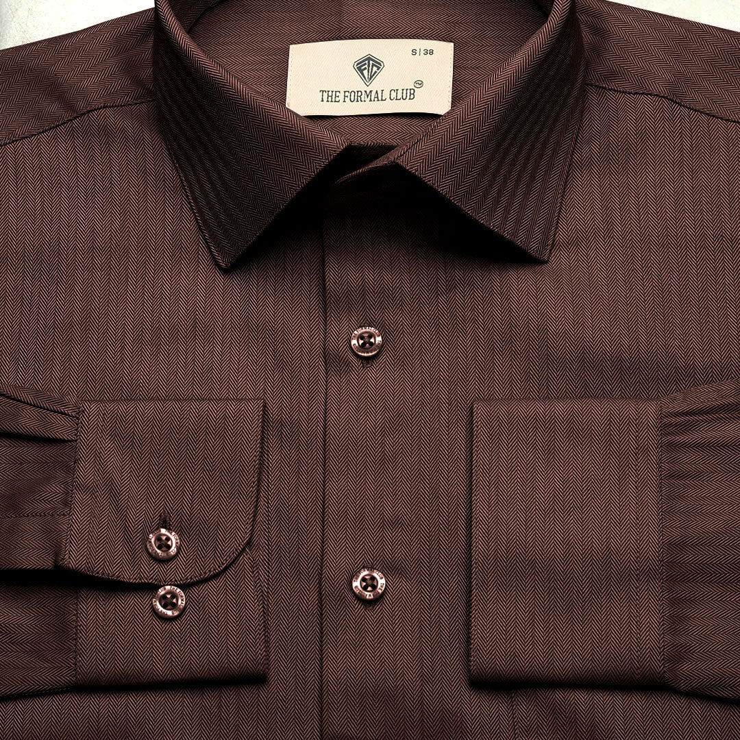 Imperial Herringbone 2 Ply Giza Shirt In Ash Brown