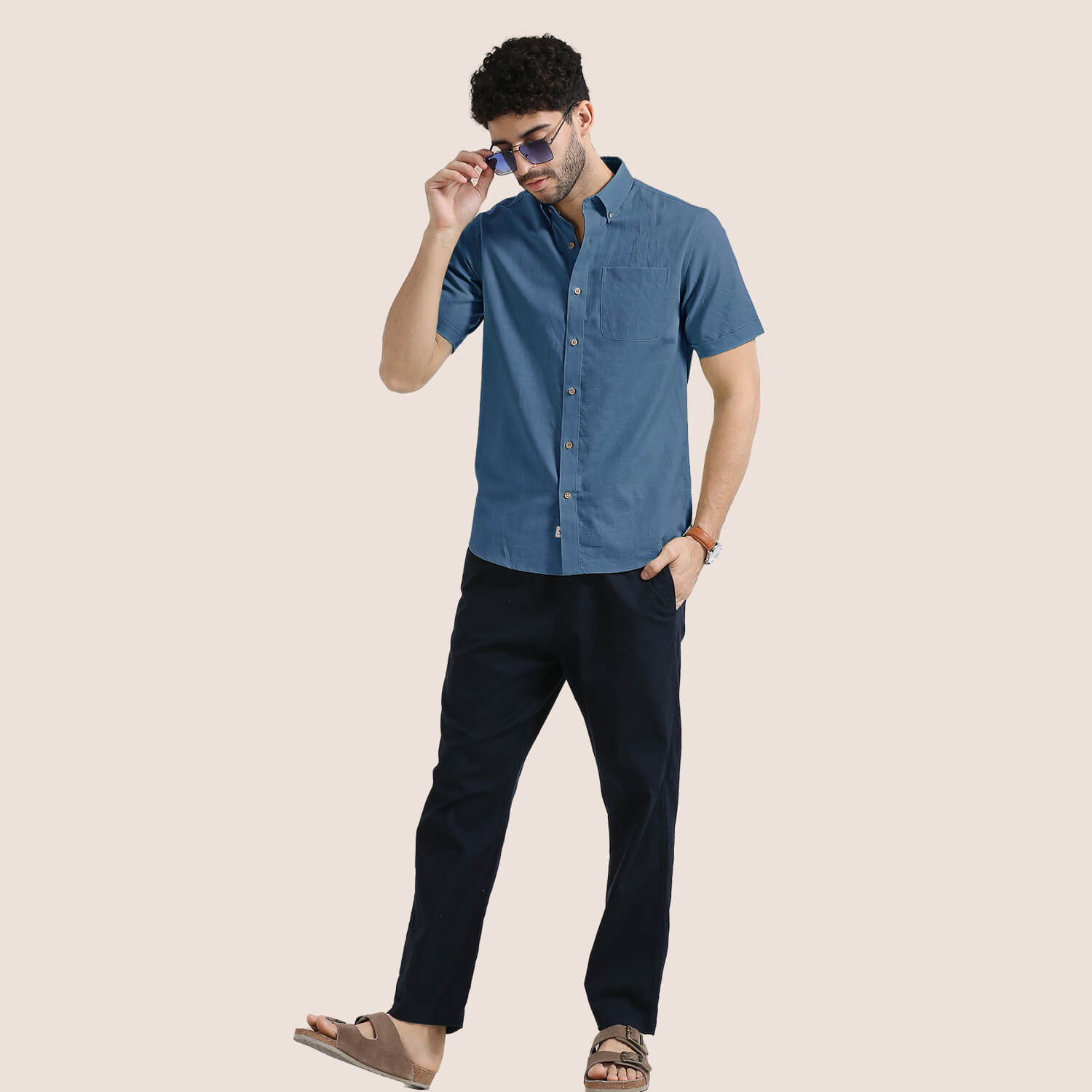Breeze Linen Half Sleeves Shirt In Indigo