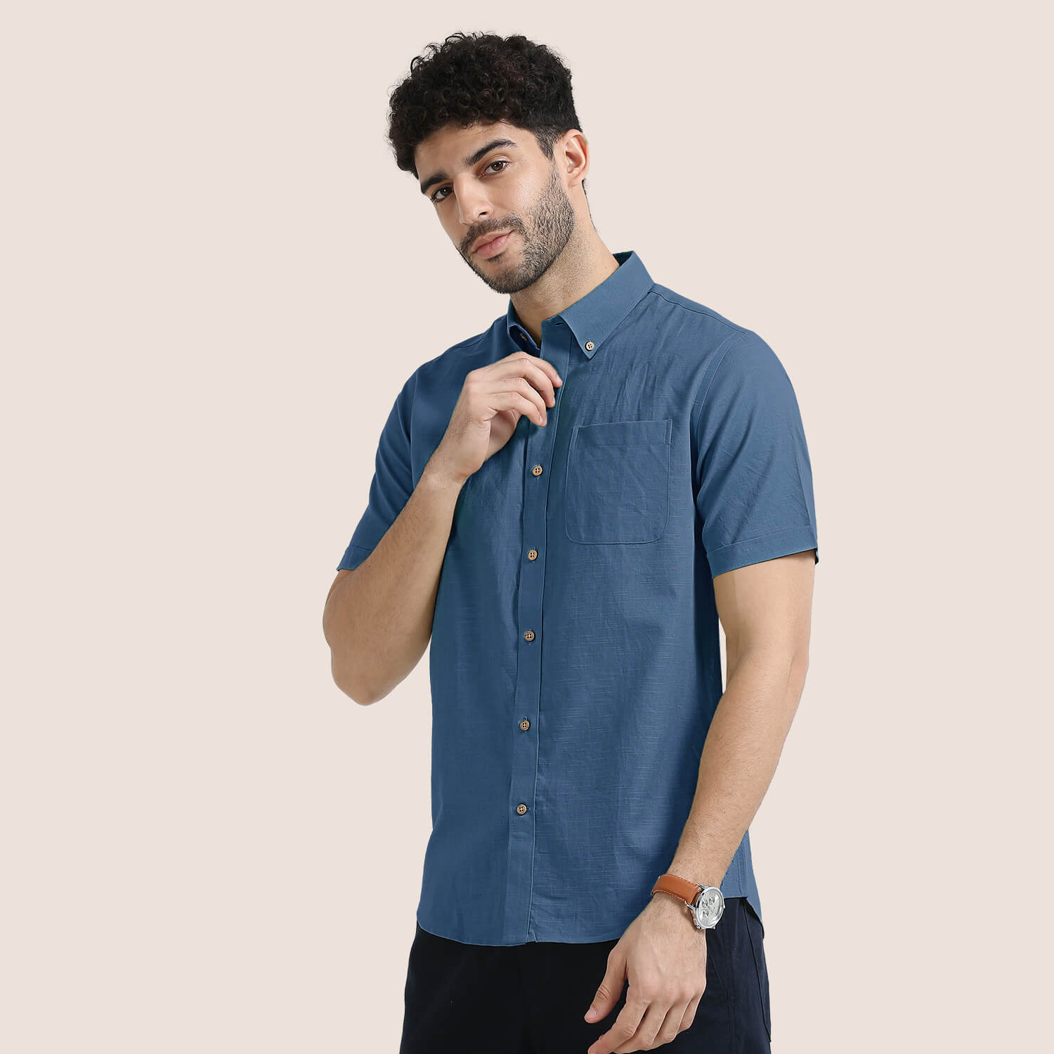 Breeze Linen Half Sleeves Shirt In Indigo