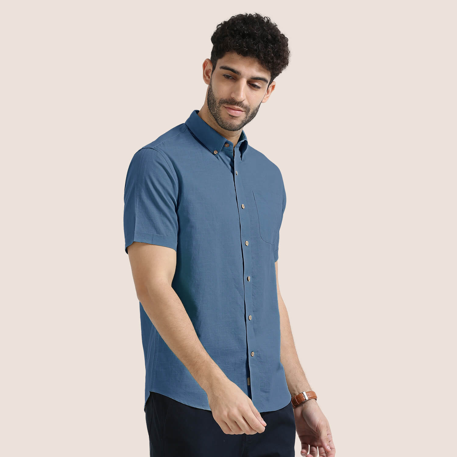 Breeze Linen Half Sleeves Shirt In Indigo