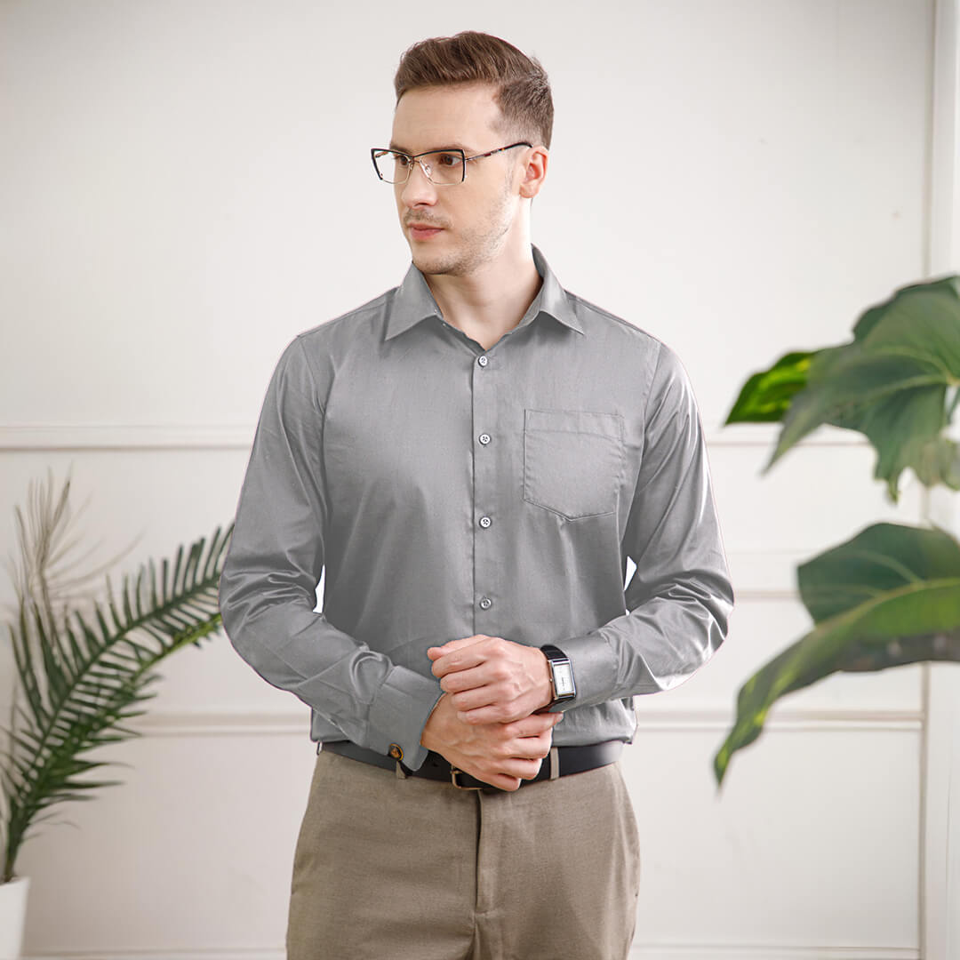 French Cuff Giza Cotton Shirt In Pewter