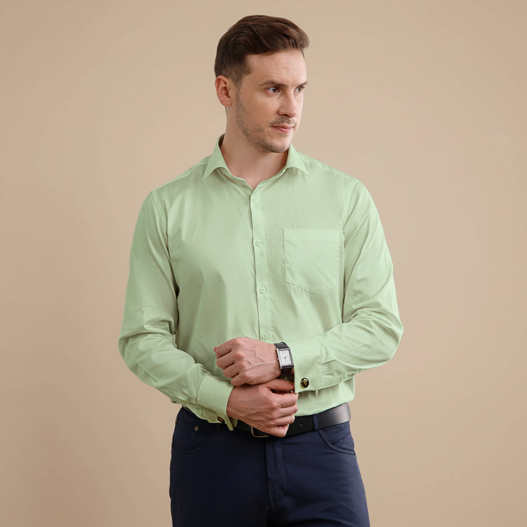 French Cuff Giza Cotton Shirt In Moss Green