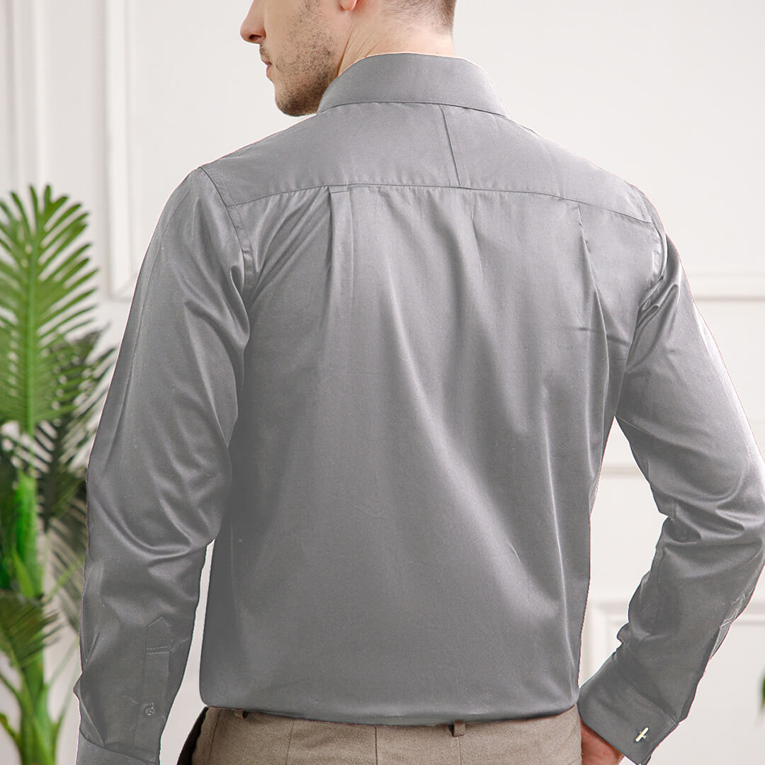 French Cuff Giza Cotton Shirt In Pewter