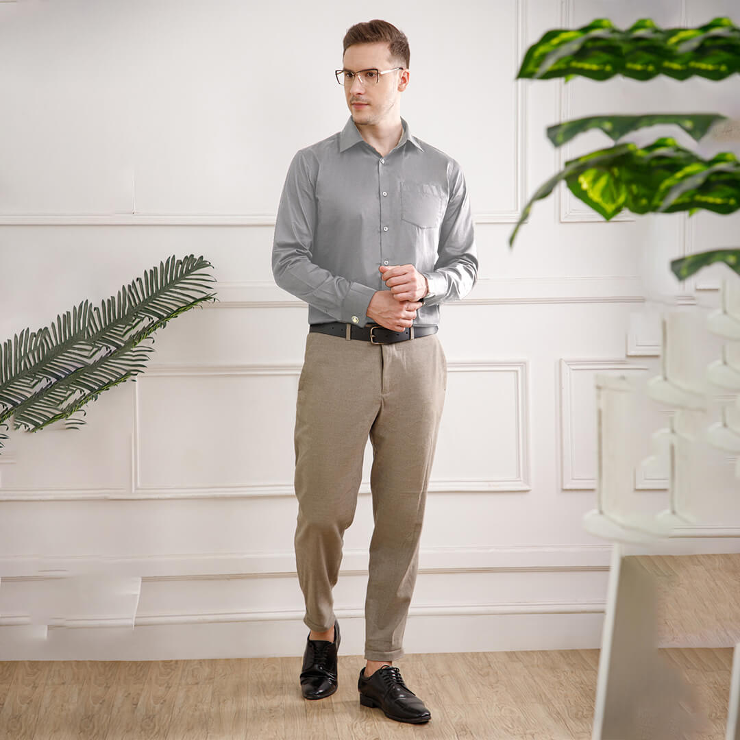 French Cuff Giza Cotton Shirt In Pewter