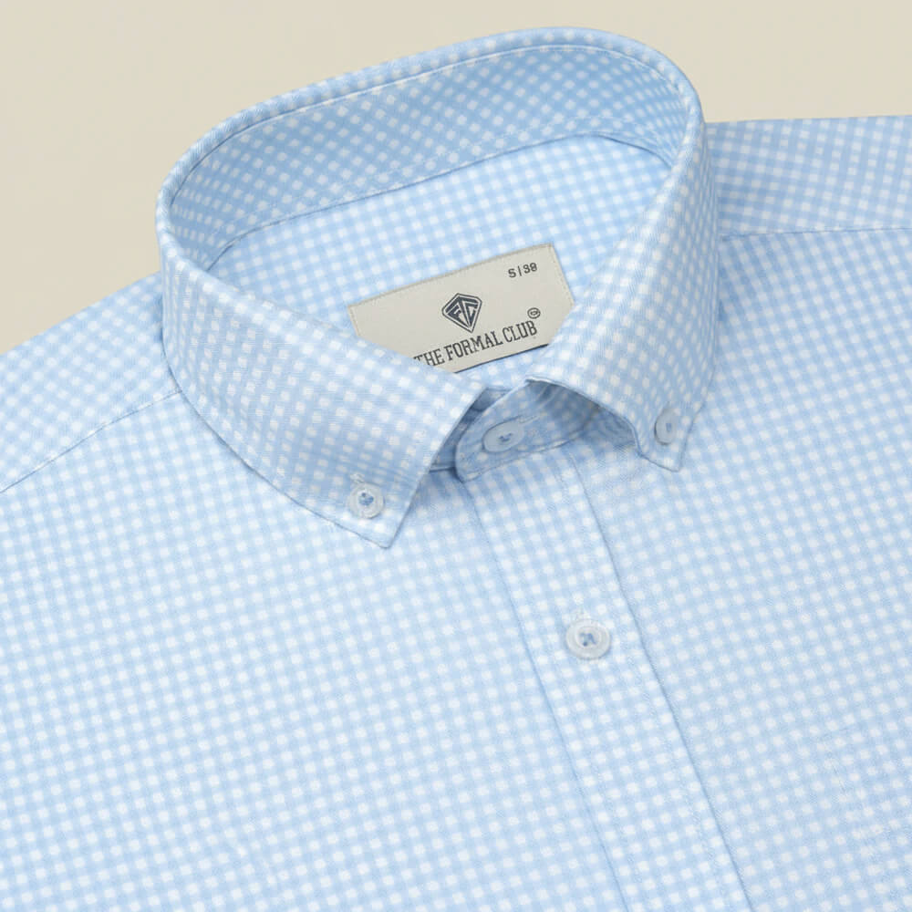 Gingham 2 Ply Check Shirt In Cloud Blue