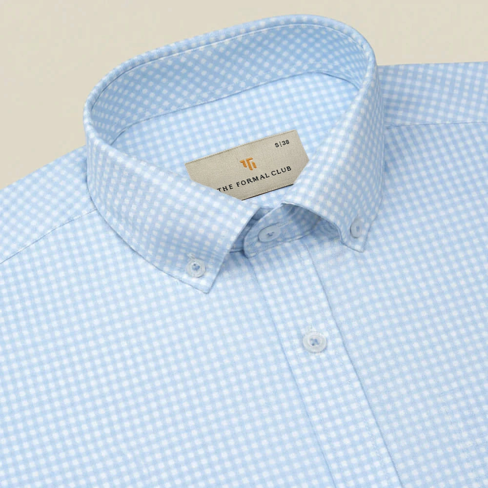 Gingham 2 Ply Check Shirt In Cloud Blue