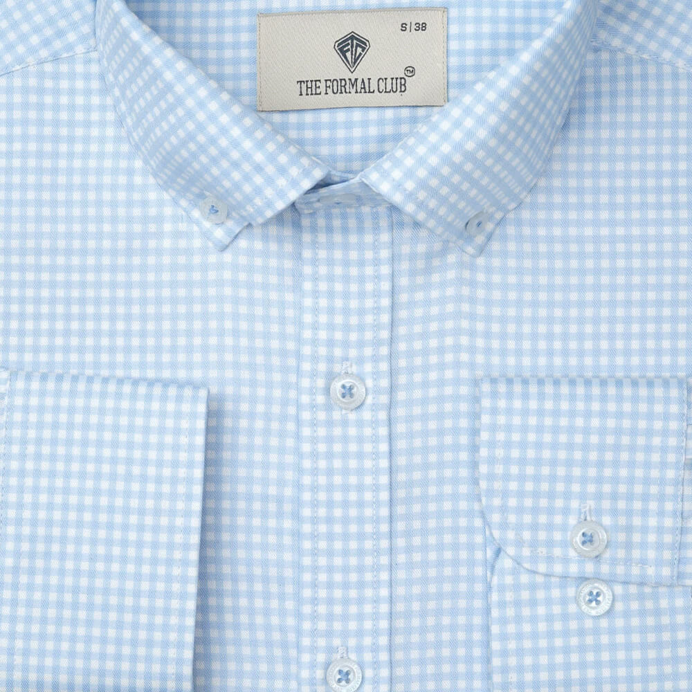 Gingham 2 Ply Check Shirt In Cloud Blue