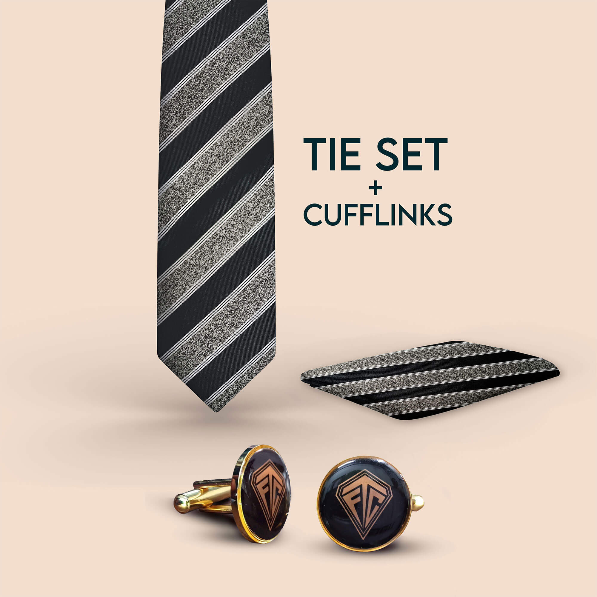 Imperial striped handmade tie+Pocket Square+Premium Centaur Cufflinks