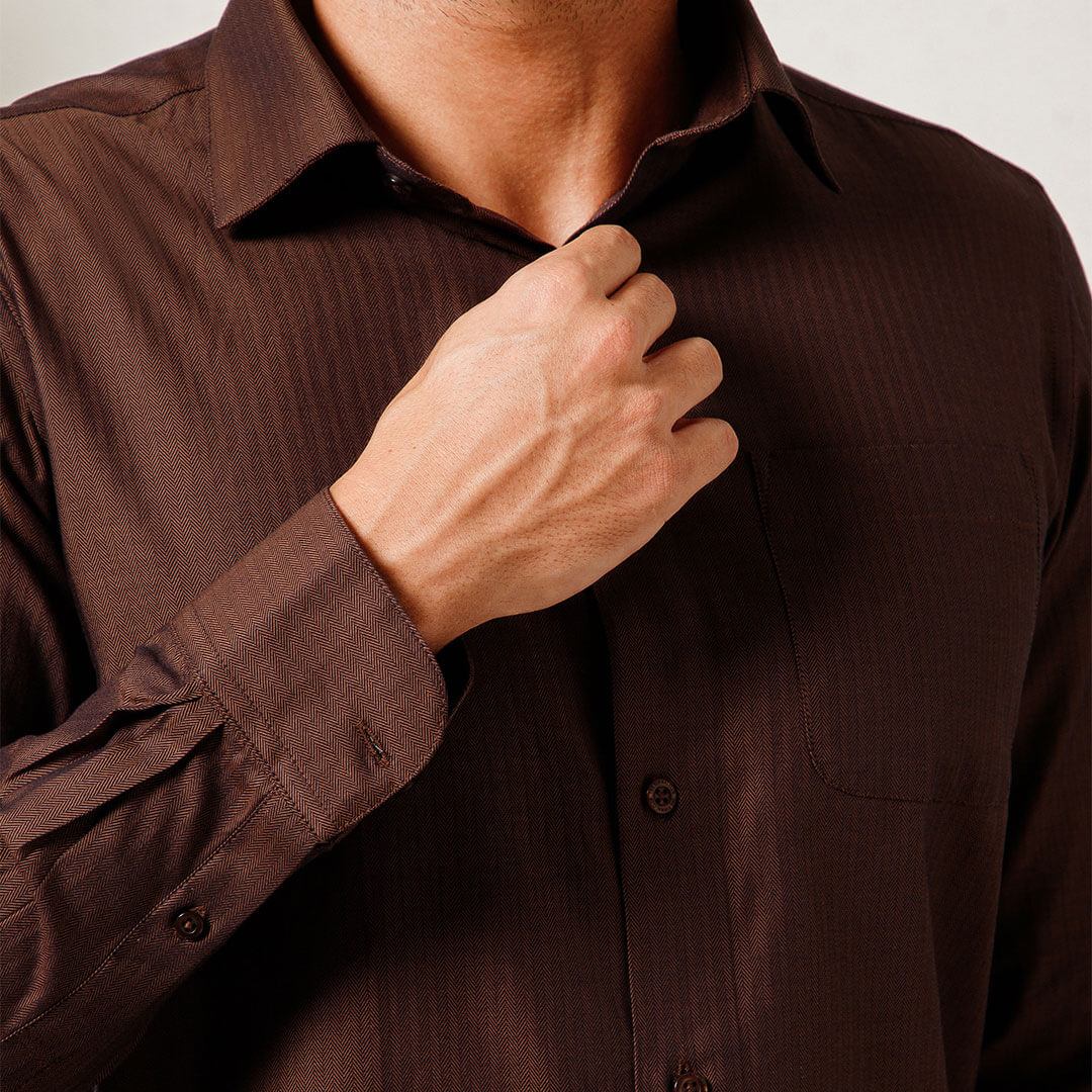 Imperial Herringbone 2 Ply Giza Shirt In Ash Brown