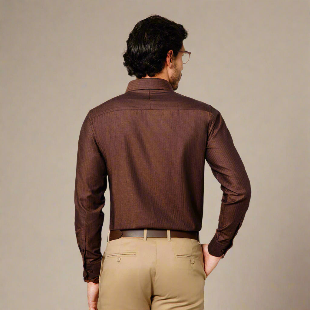 Imperial Herringbone 2 Ply Giza Shirt In Ash Brown