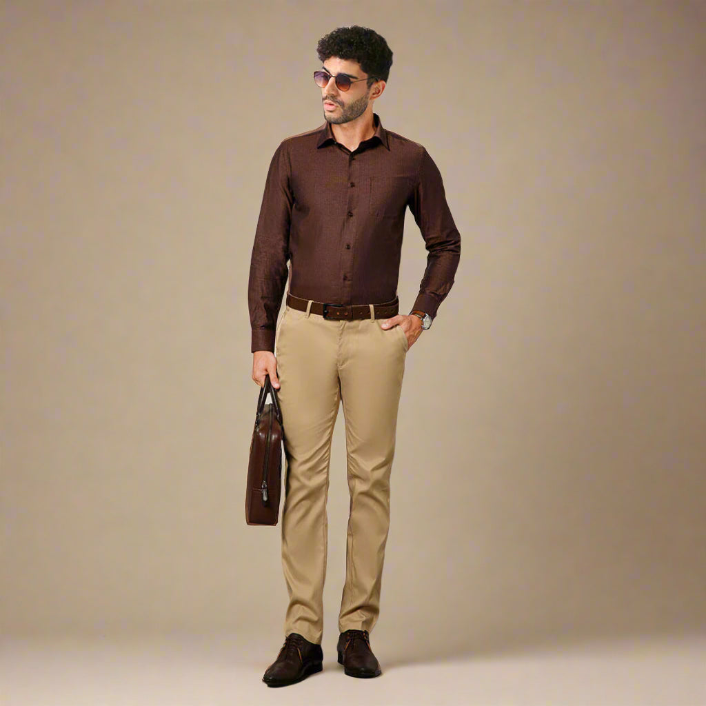 Imperial Herringbone 2 Ply Giza Shirt In Ash Brown