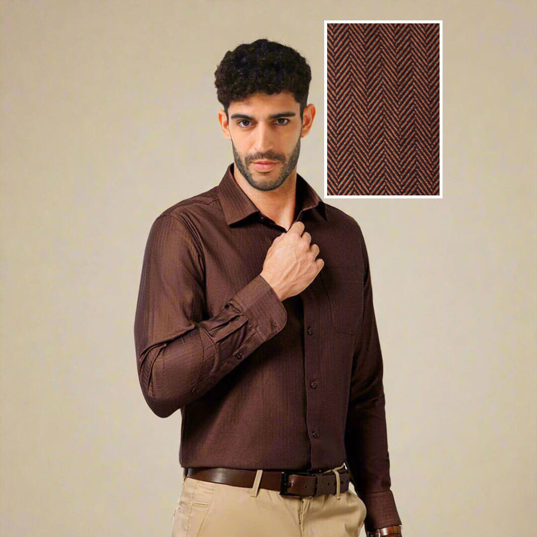 Imperial Herringbone 2 Ply Giza Shirt In Ash Brown