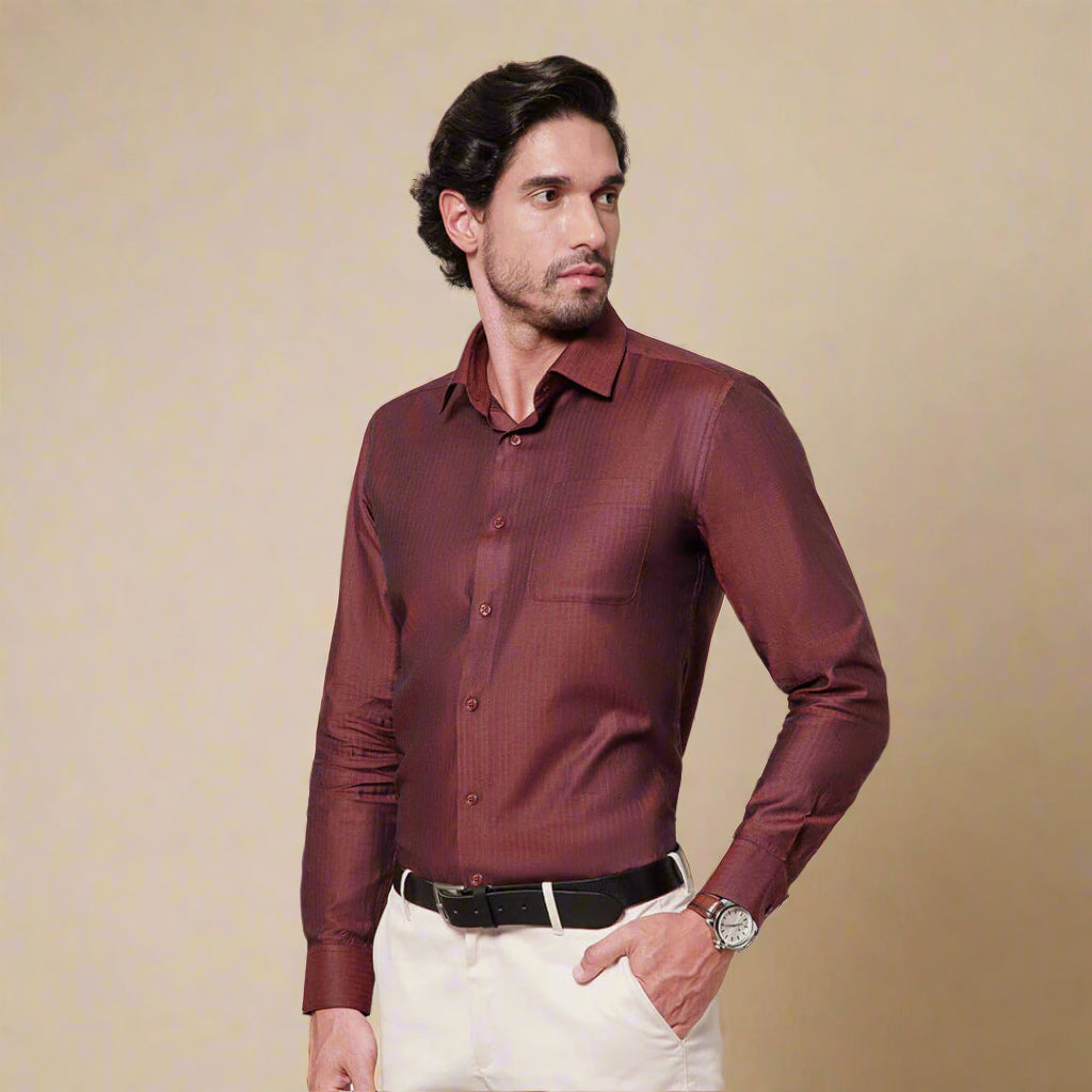 Imperial Herringbone 2 Ply Giza Shirt In Ruby