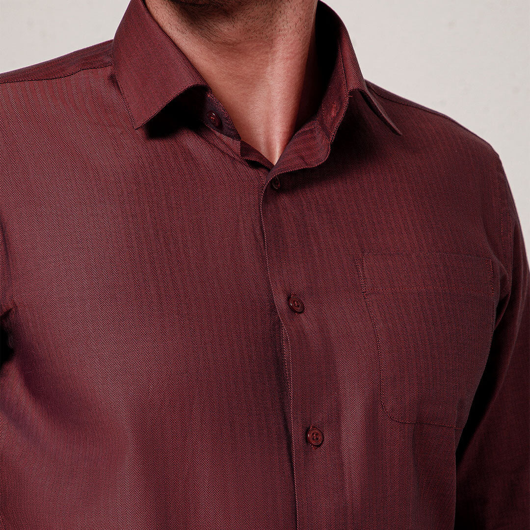 Imperial Herringbone 2 Ply Giza Shirt In Ruby