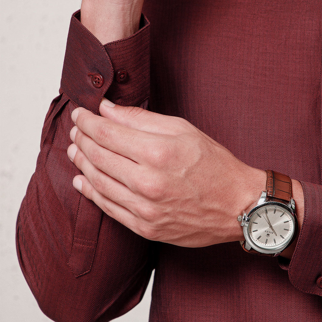 Imperial Herringbone 2 Ply Giza Shirt In Ruby