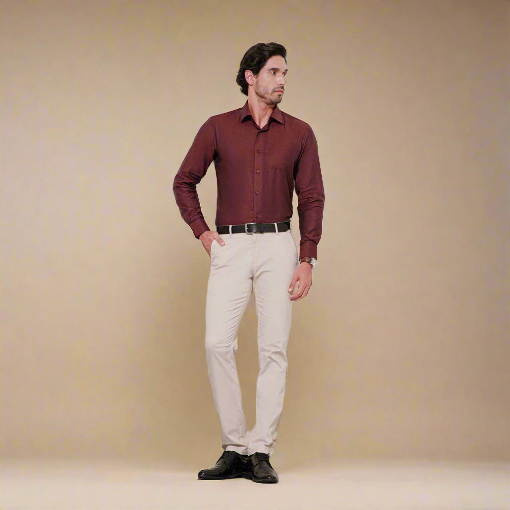 Imperial Herringbone 2 Ply Giza Shirt In Ruby