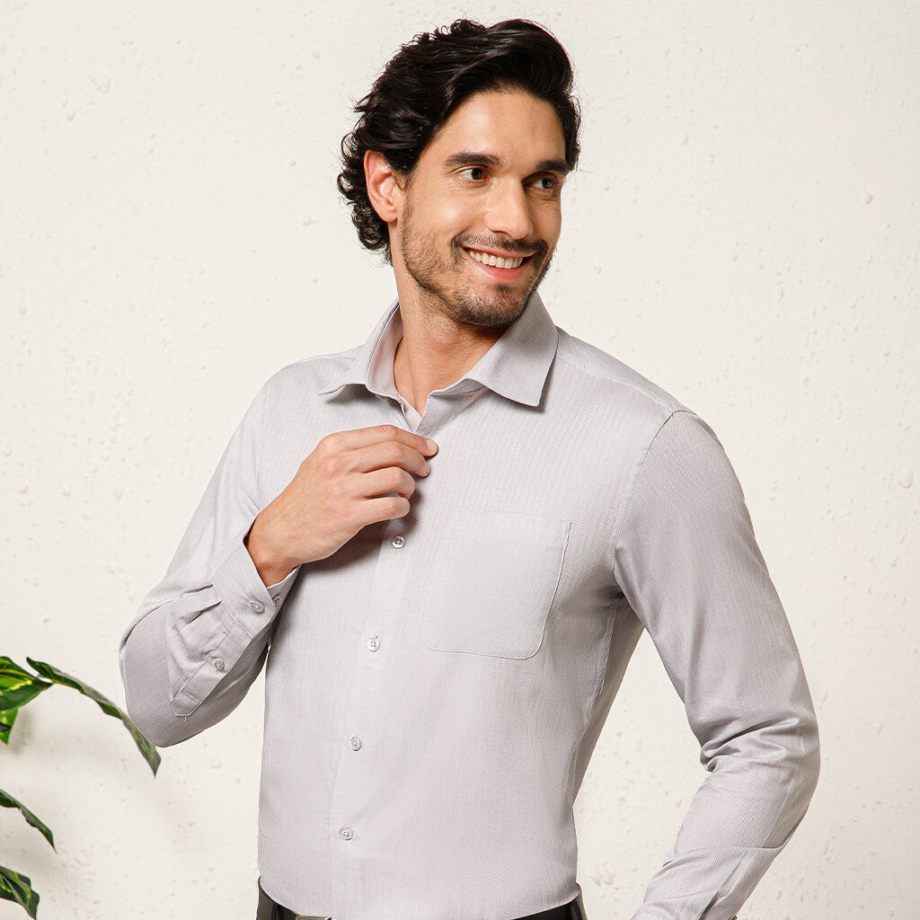 Imperial Herringbone 2 Ply Giza Shirt In Silver Grey