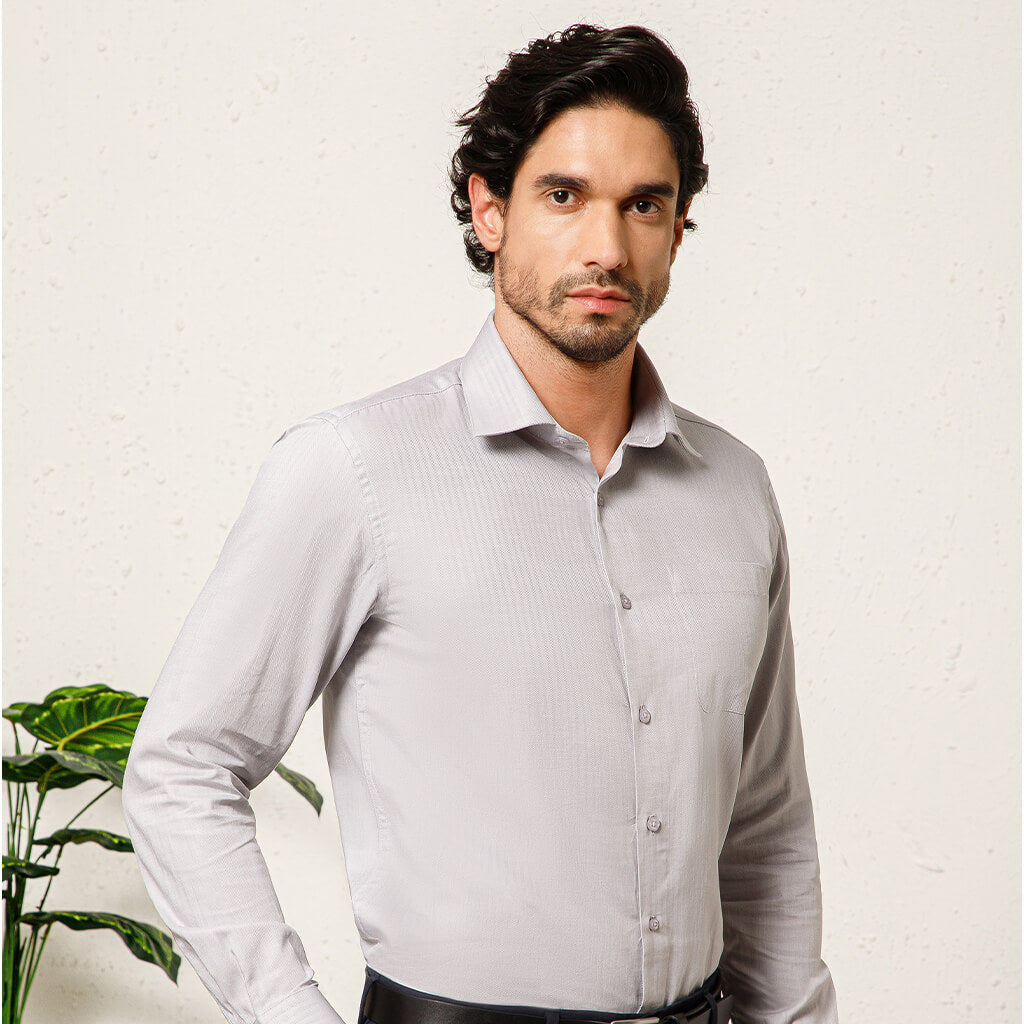 Imperial Herringbone 2 Ply Giza Shirt In Silver Grey