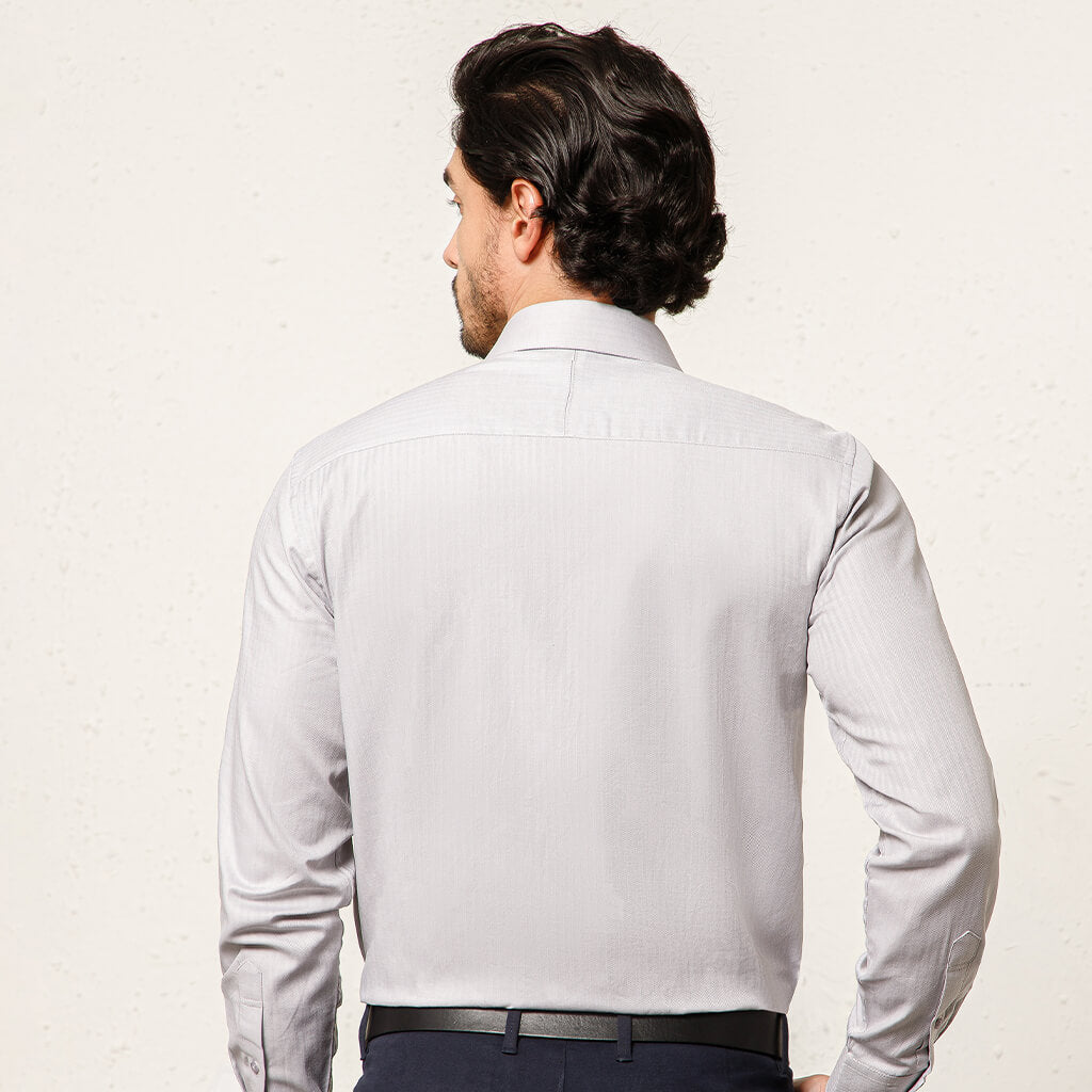 Imperial Herringbone 2 Ply Giza Shirt In Silver Grey