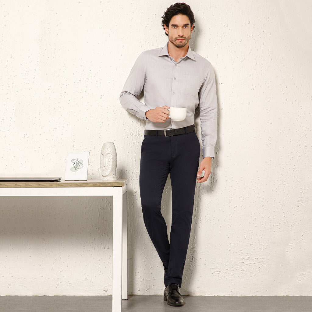 Imperial Herringbone 2 Ply Giza Shirt In Silver Grey
