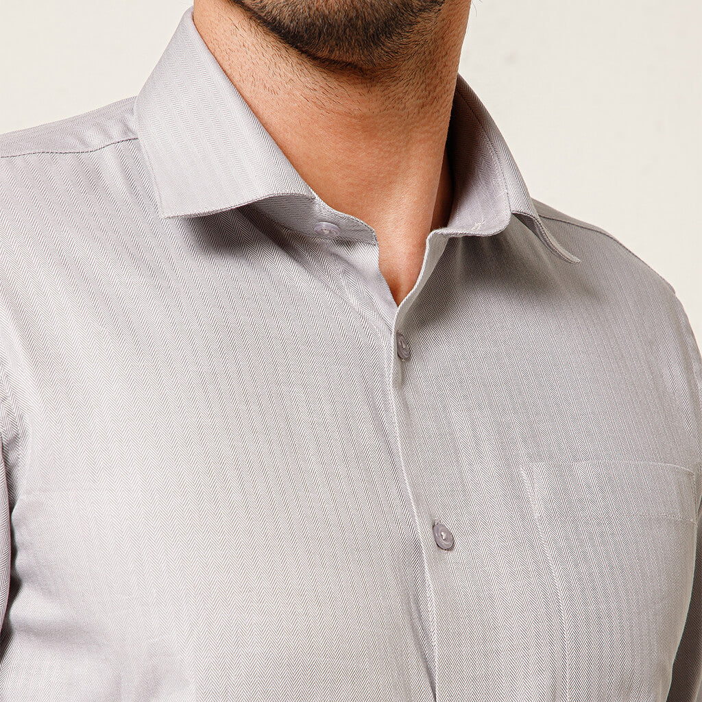 Imperial Herringbone 2 Ply Giza Shirt In Silver Grey