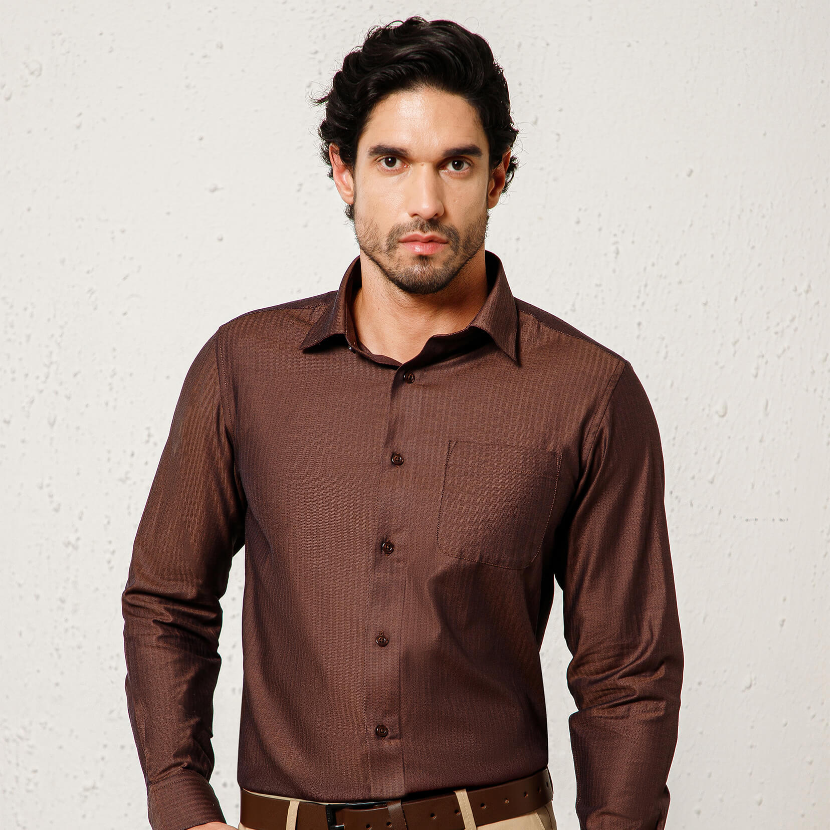 Imperial Herringbone Giza Shirt In Ash Brown