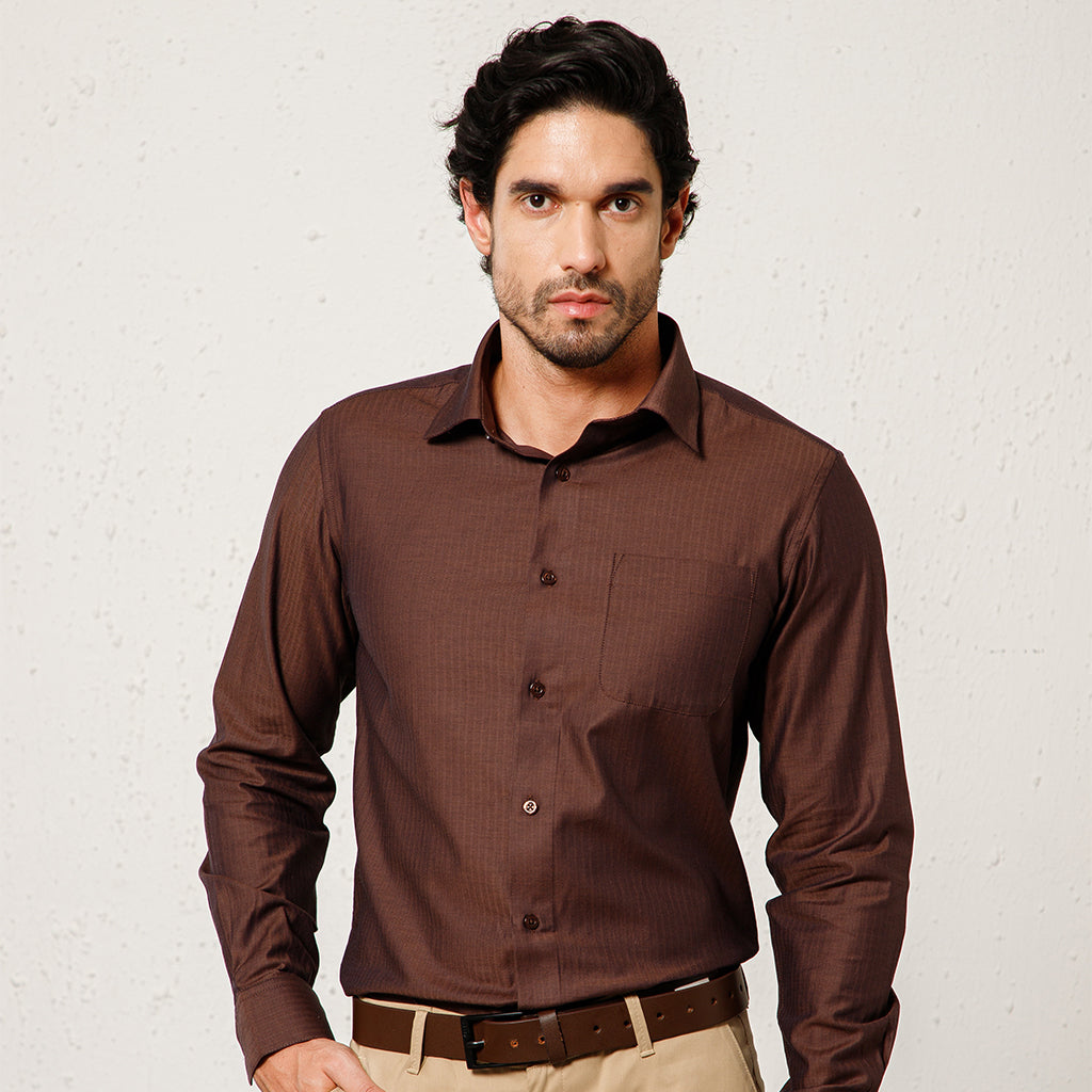 Imperial Herringbone Giza Shirt In Ash Brown