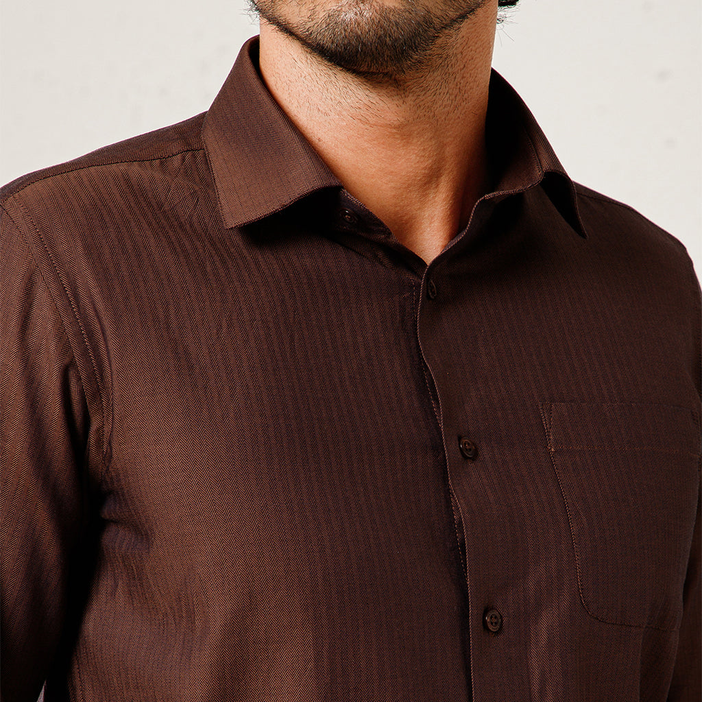 Imperial Herringbone Giza Shirt In Ash Brown