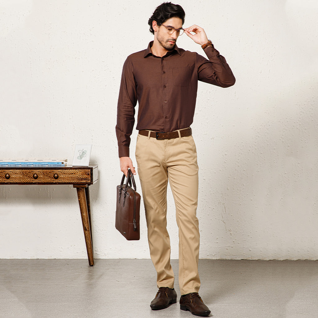 Imperial Herringbone Giza Shirt In Ash Brown
