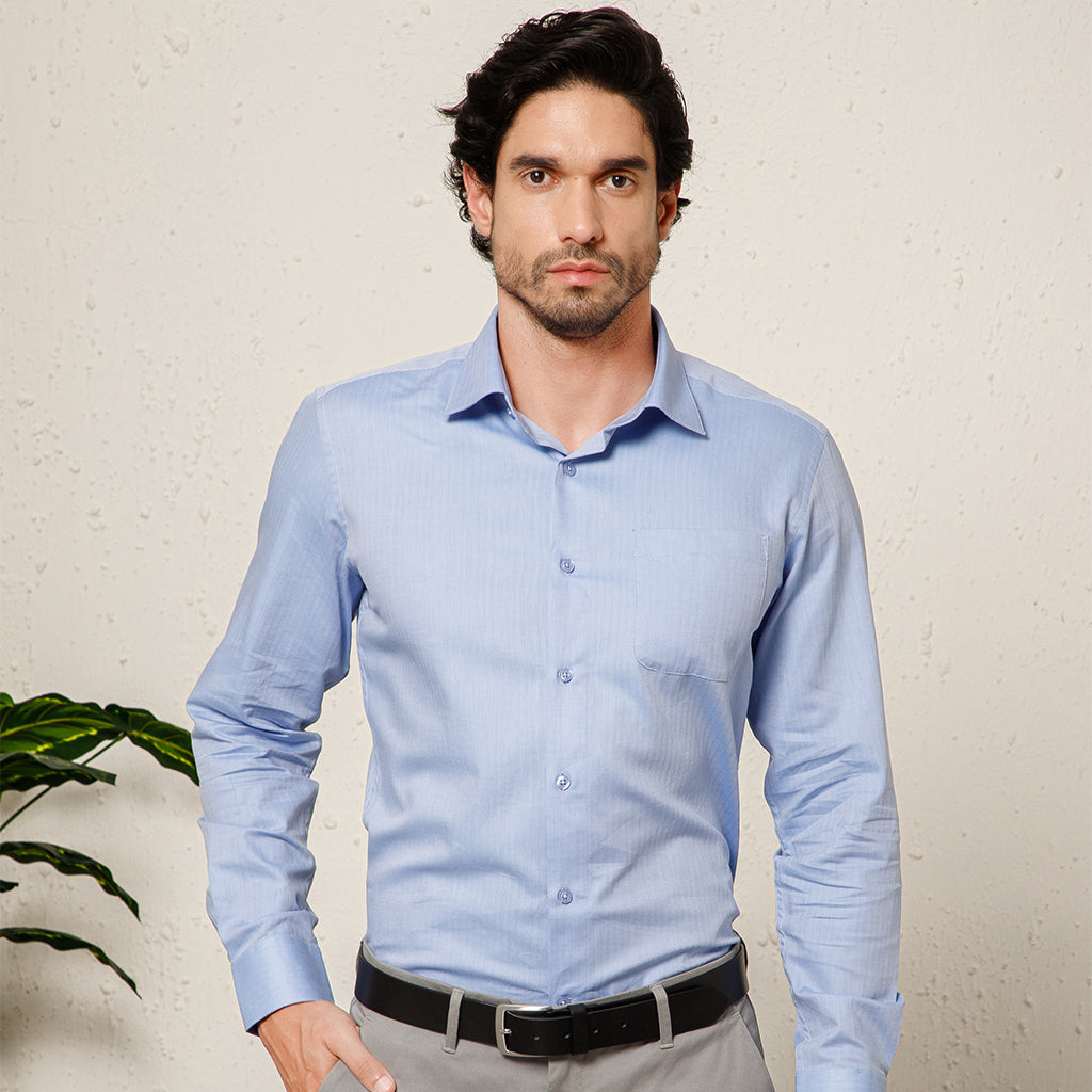 Imperial Herringbone Giza Shirt In Cornflower