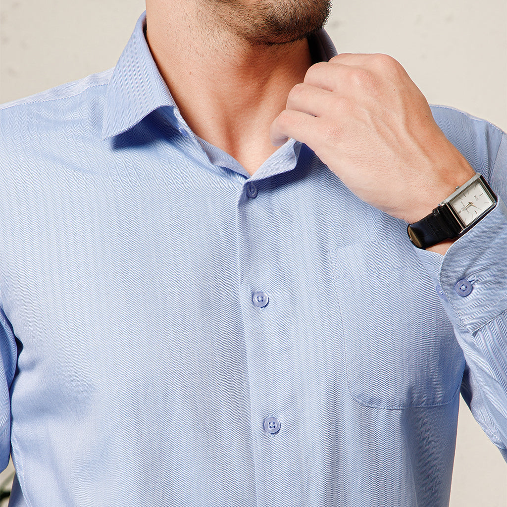 Imperial Herringbone Giza Shirt In Cornflower