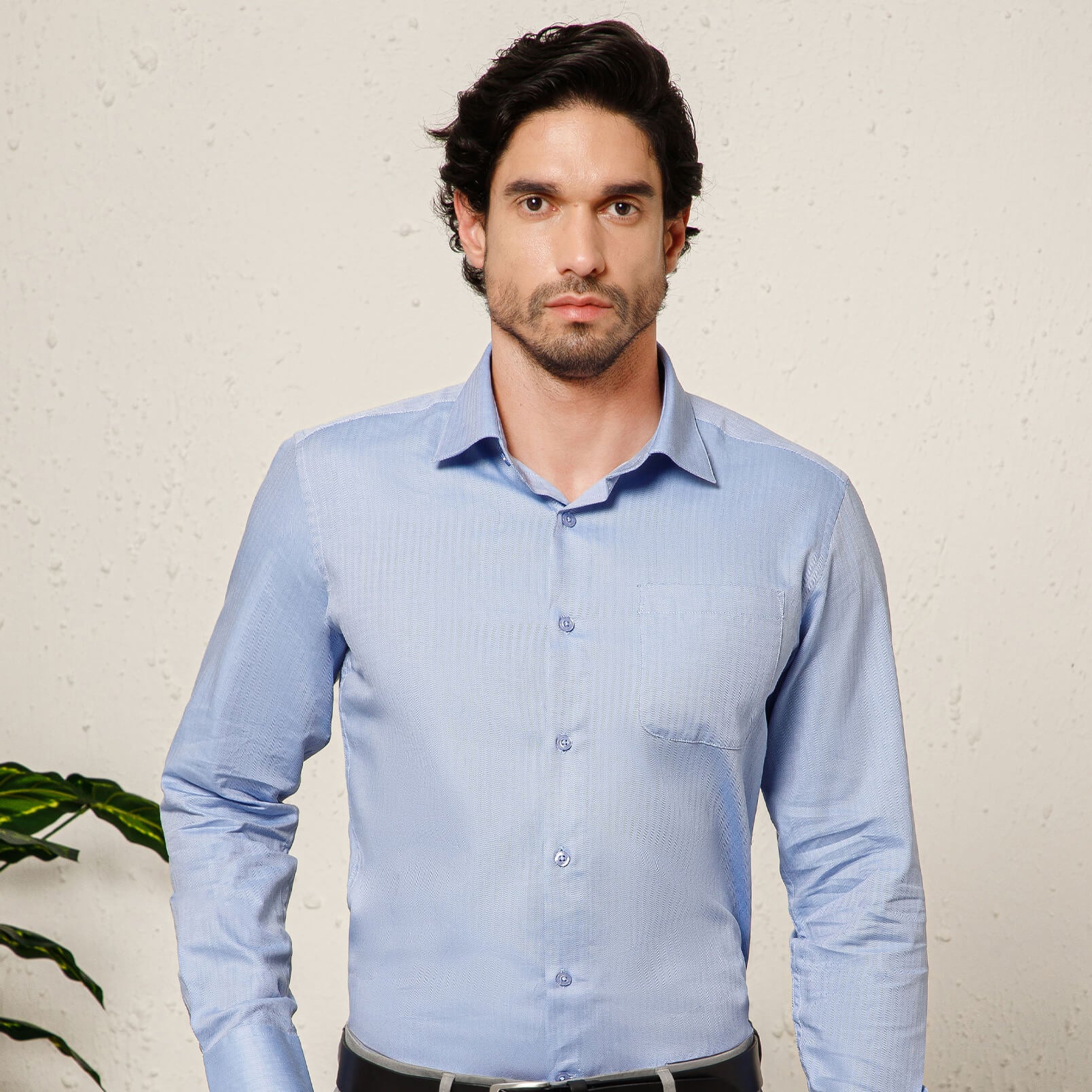 Imperial Herringbone Giza Shirt In Cornflower