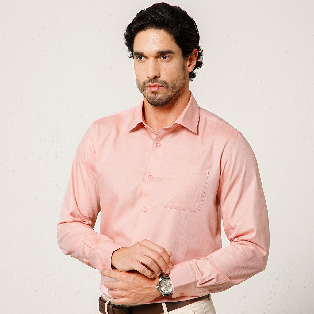Imperial Herringbone Giza Shirt In Flamingo