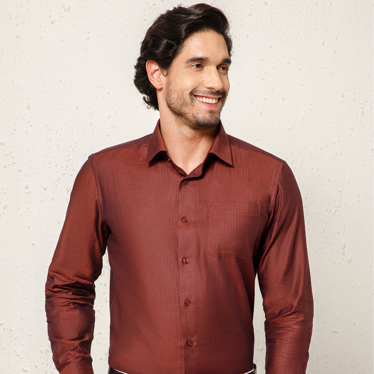 Imperial Herringbone Giza Shirt In Ruby
