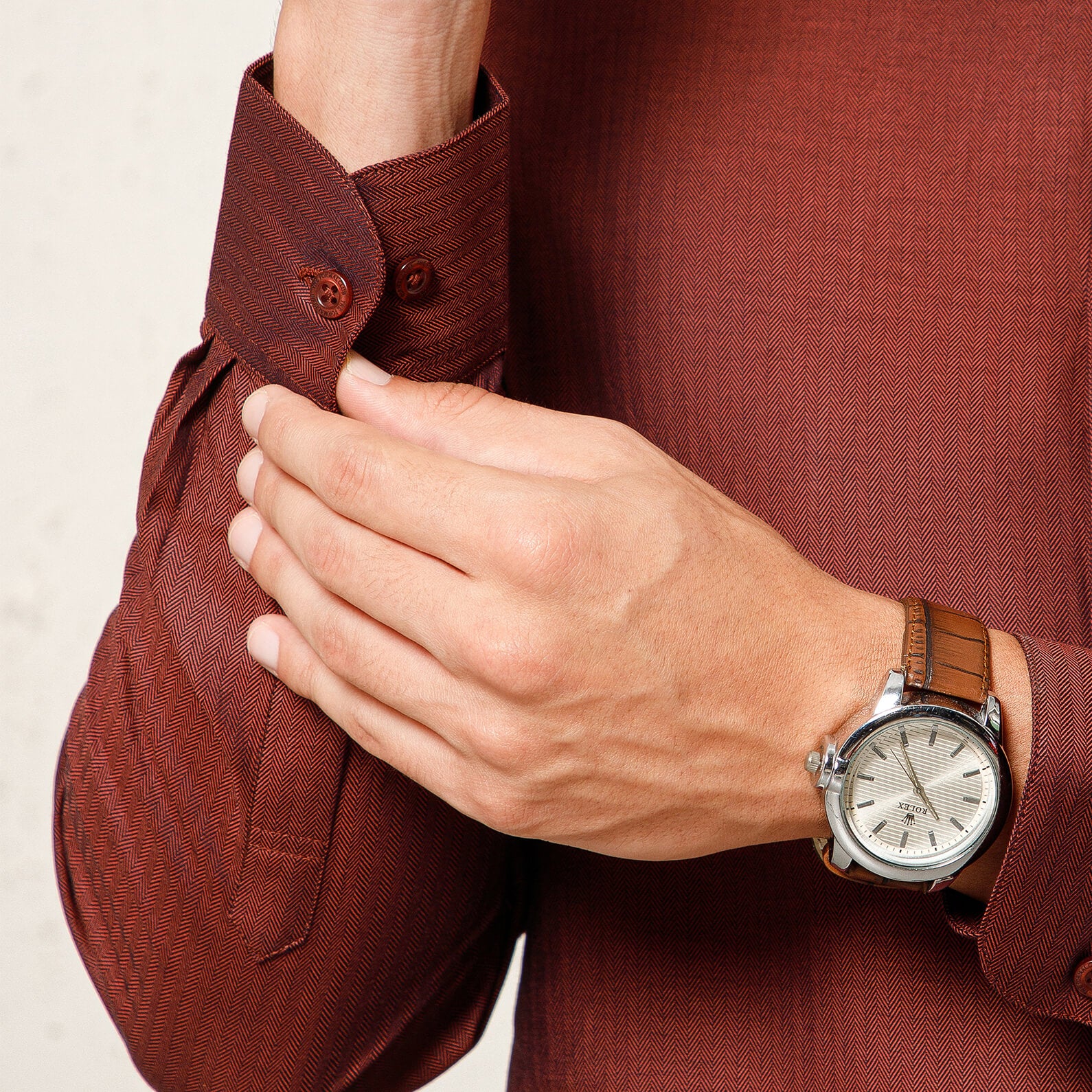 Imperial Herringbone Giza Shirt In Ruby