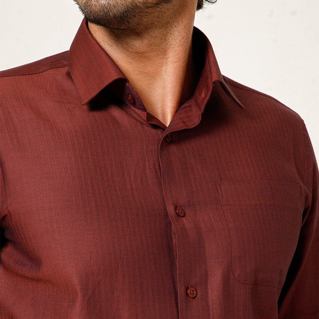 Imperial Herringbone Giza Shirt In Ruby