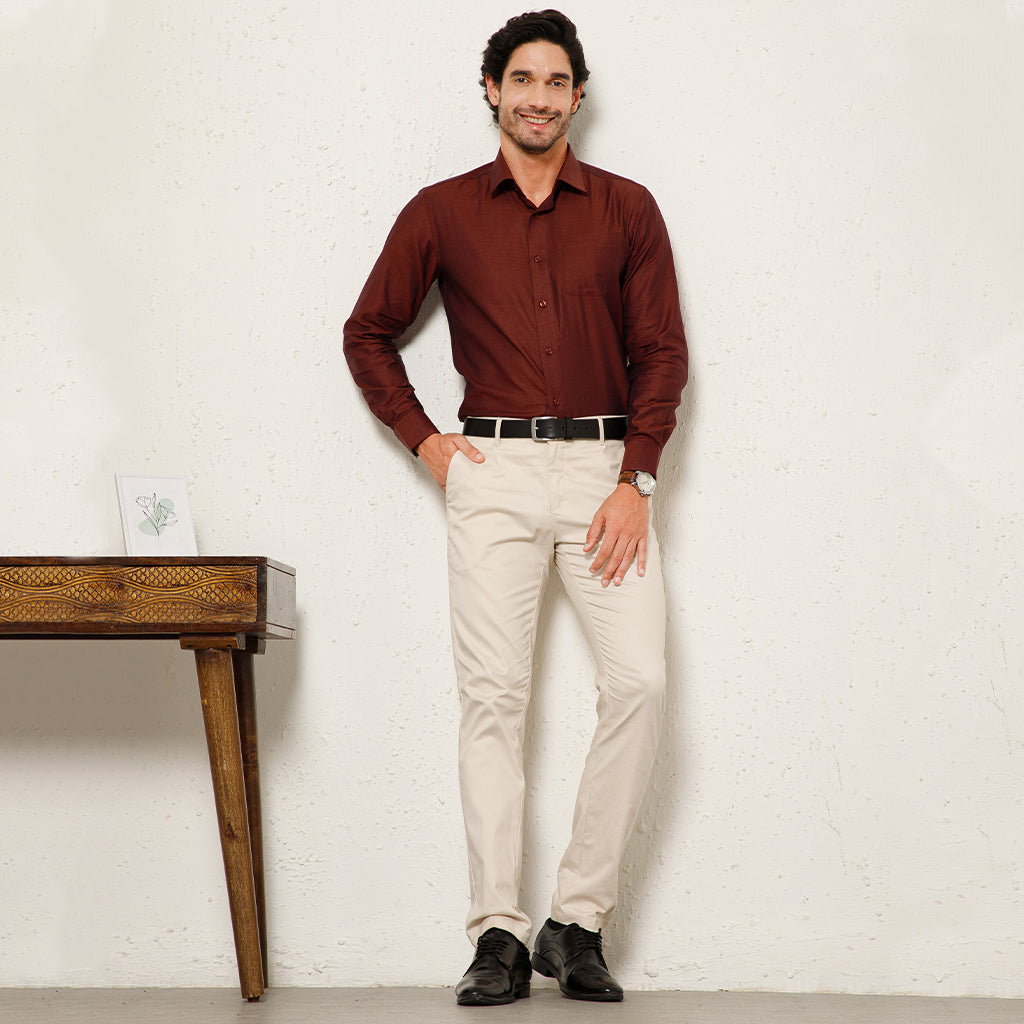 Imperial Herringbone Giza Shirt In Ruby