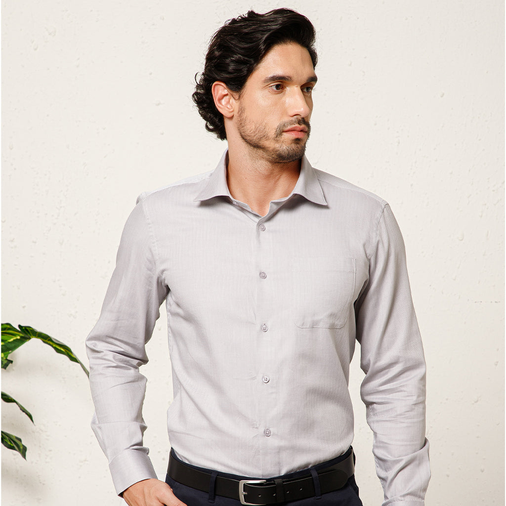 Imperial Herringbone Giza Shirt In Silver Grey