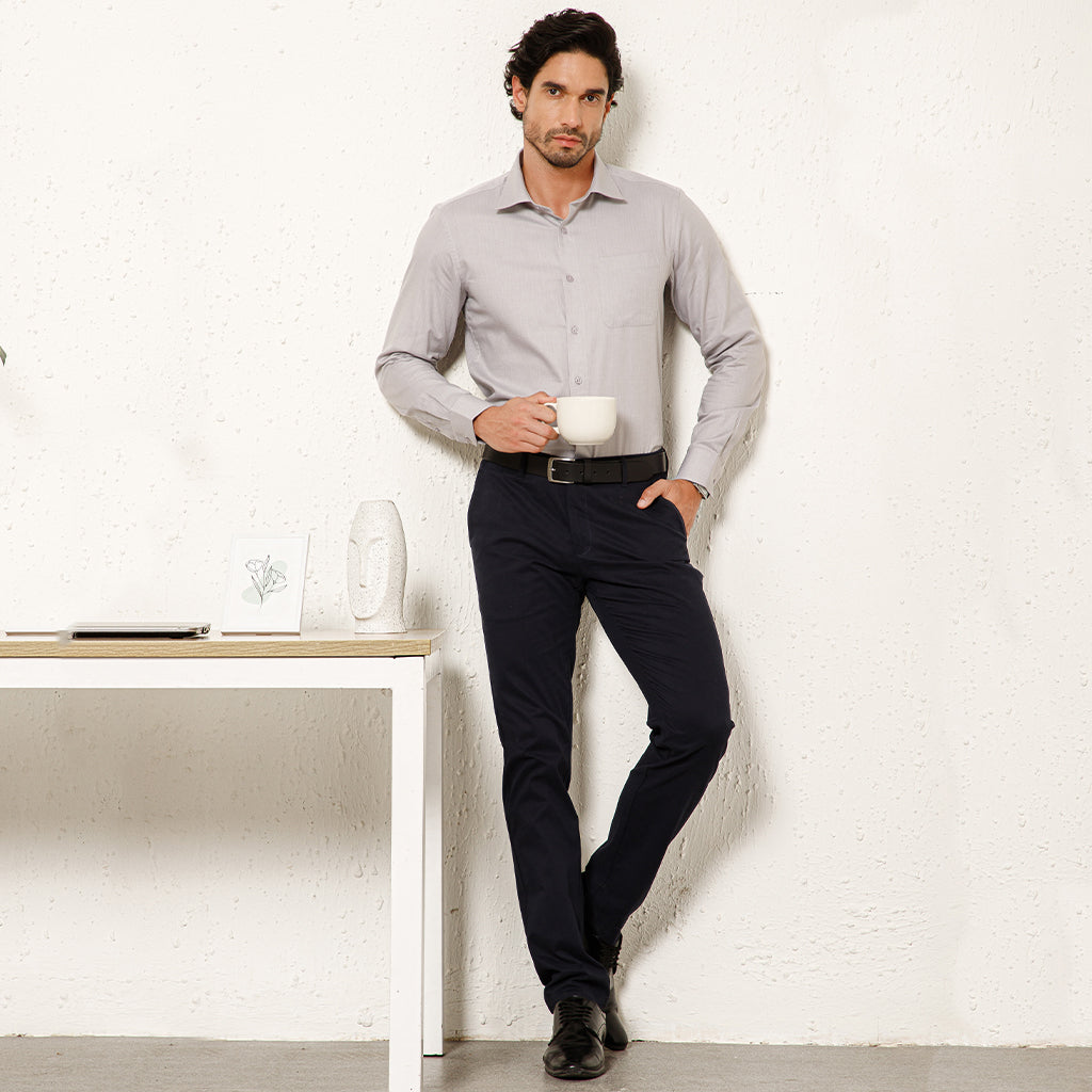 Imperial Herringbone Giza Shirt In Silver Grey