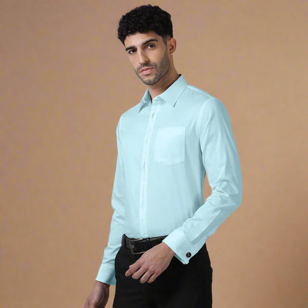 Keneth Sky Blue Shirt with Signature Concealed  Placket & French Cuff