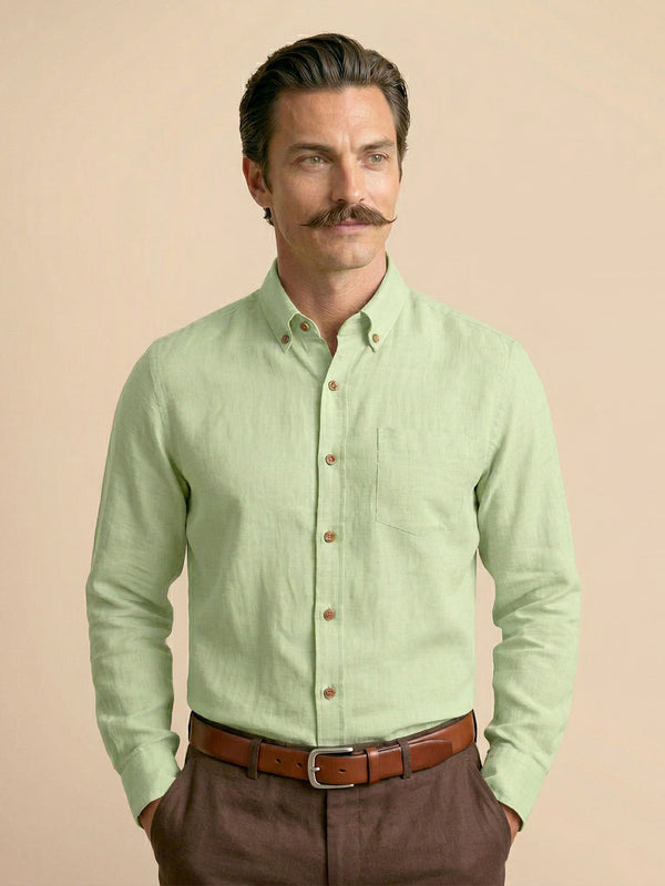 Breeze Linen Full Sleeves Shirt In Leaf Green