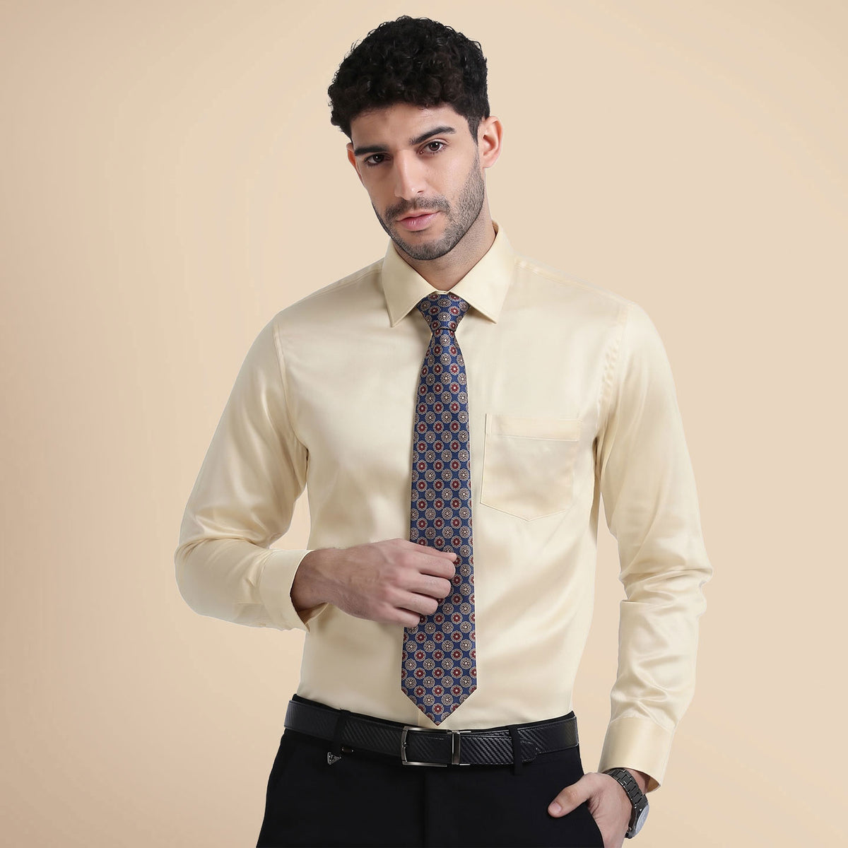 Premium Best-Seller Giza Shirt In Lemon Frost & Cobalt/Wine Tie Combo