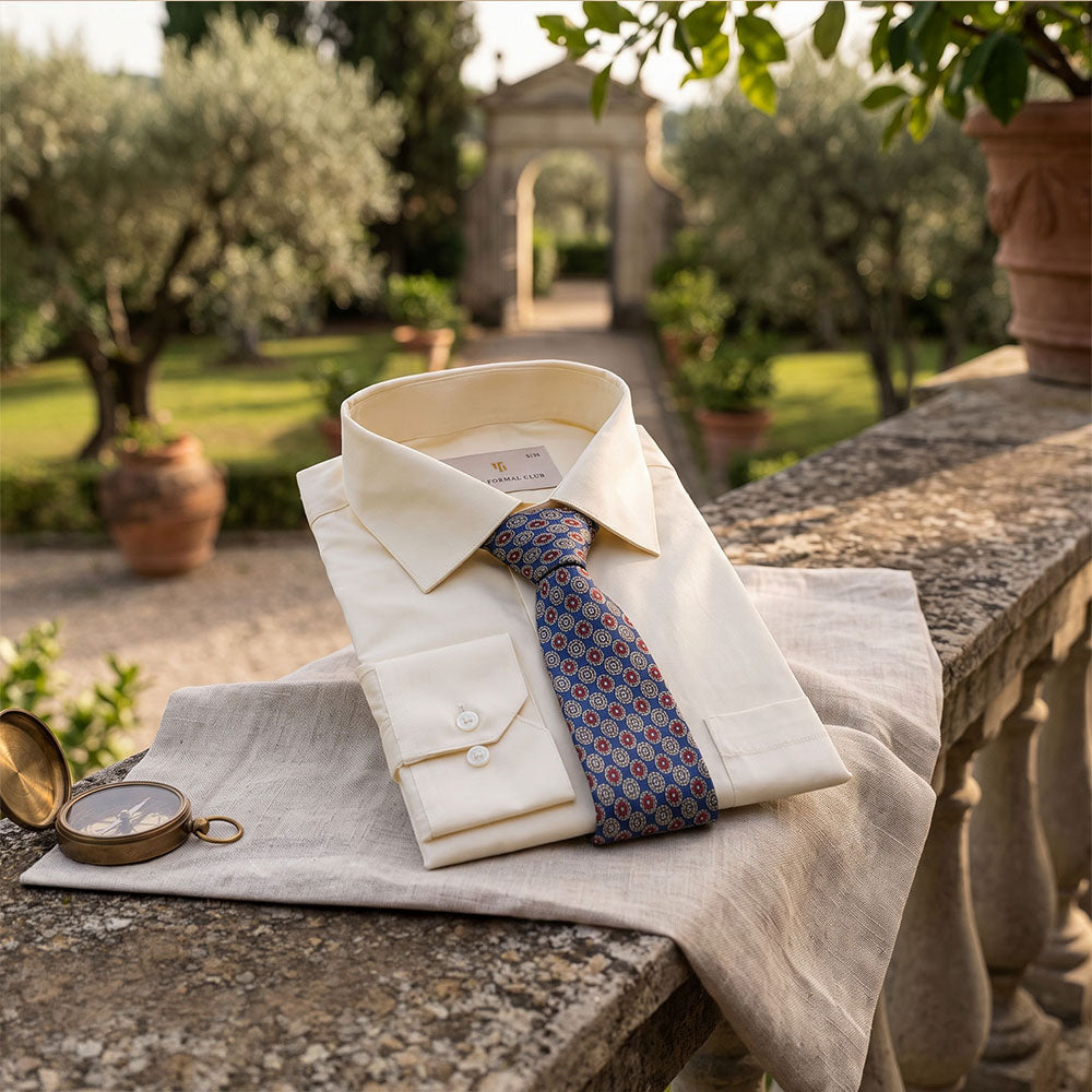 Premium Best-Seller Giza Shirt In Lemon Frost & Cobalt/Wine Tie Combo