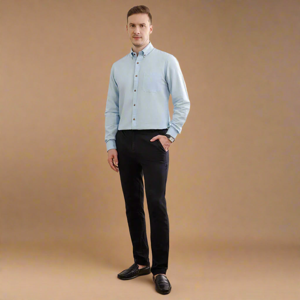 Breeze Linen Full Sleeves Shirt In Baby Blue