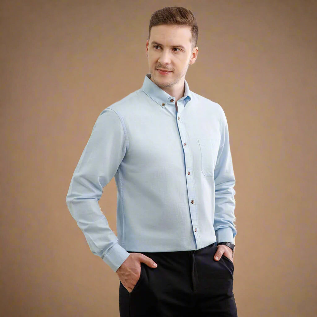 Breeze Linen Full Sleeves Shirt In Baby Blue