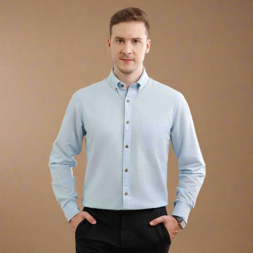 Breeze Linen Full Sleeves Shirt In Baby Blue